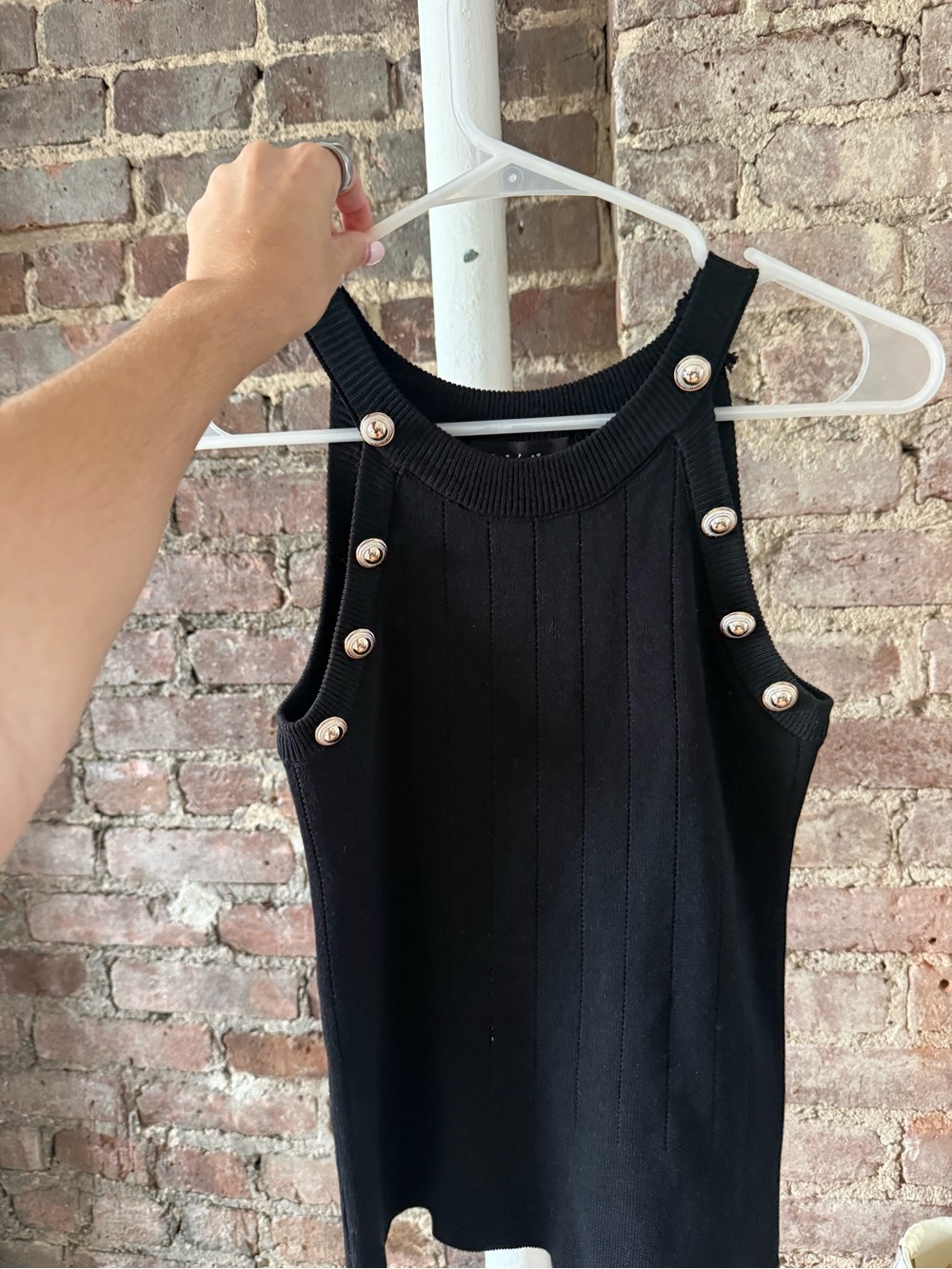 fab'rik Black Ribbed Tank with Gold Button Trim